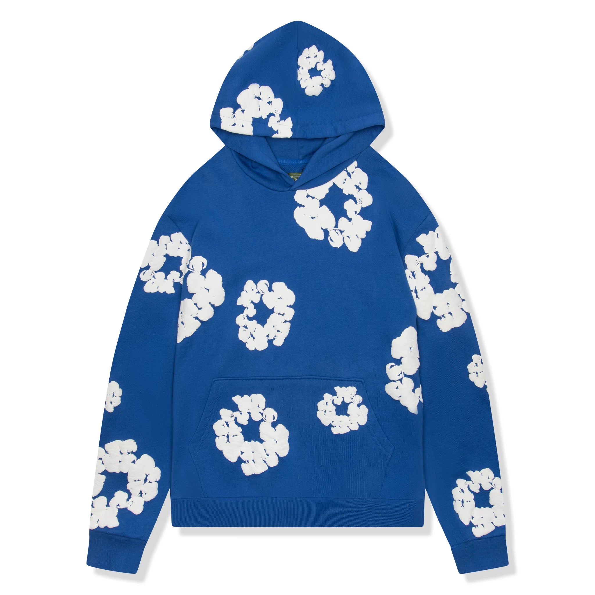 Front view of Denim Tears The Cotton Wreath Royal Blue Hoodie